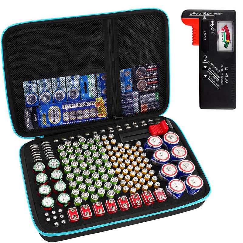 PAIYULE Battery Organizer Storage Case Box with Tester Checker, 220+ Batteries Holder Bag fits for AA AAA AAAA 9V C D Lithium 3V LR44 1.5V CR1632 CR2032 Home Garage Container - Image 1